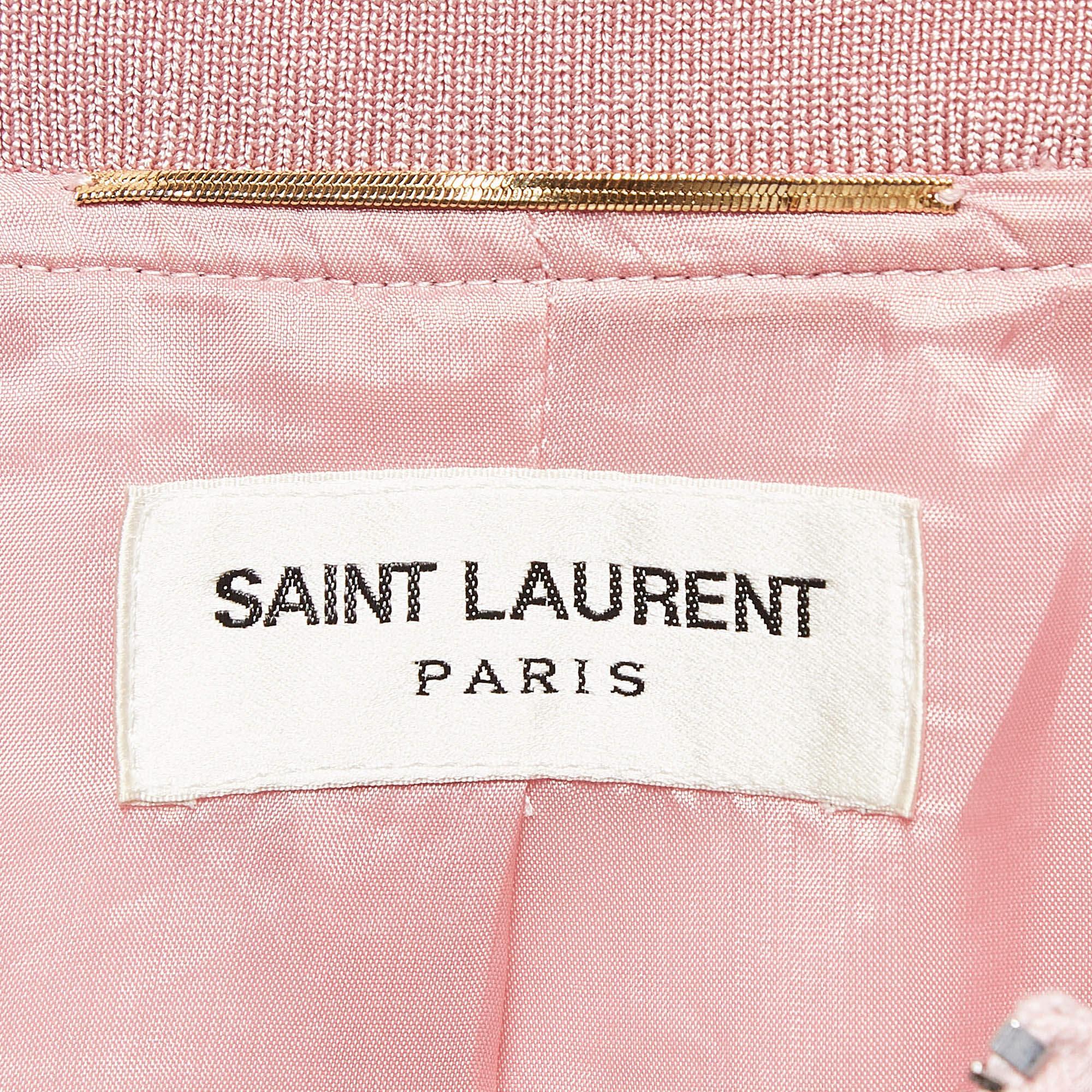 Donna Bomber Saint Laurent in raso rosa/bianco M. in vendita