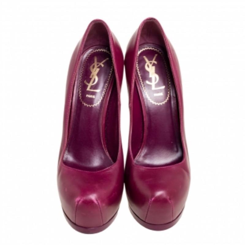 Saint Laurent Plum Leather Tribtoo Pumps Size 35.5 For Sale 1