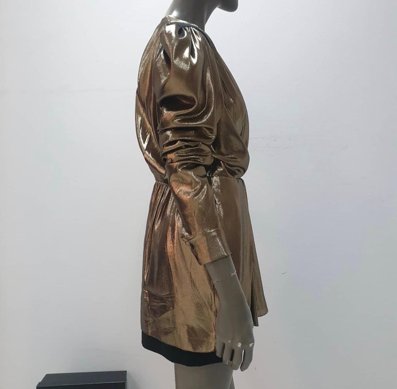 Brown Saint Laurent Plunge Neck Gold Tunic Dress Dress  For Sale