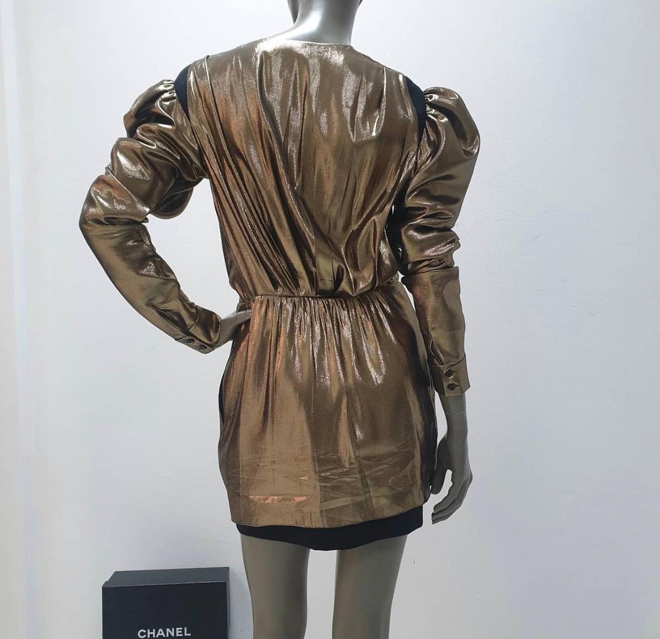 Saint Laurent Plunge Neck Gold Tunic Dress Dress  In Good Condition For Sale In Krakow, PL