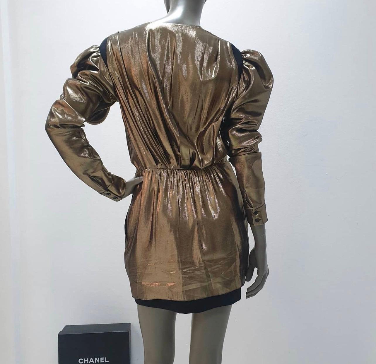 Saint Laurent - Vestito a tunica in oro con scollo a tuffo 2