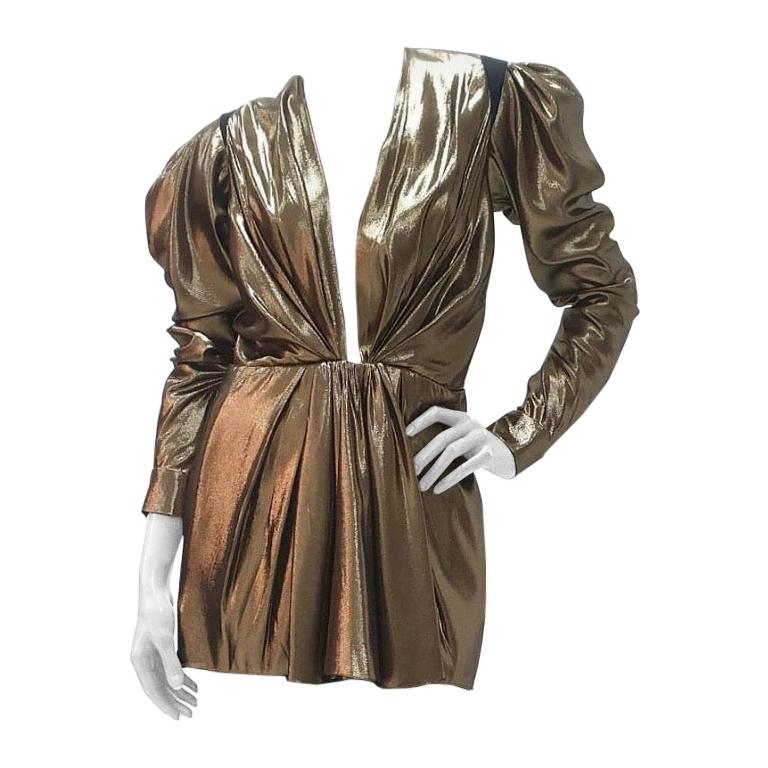 Saint Laurent Plunge Neck Gold Tunic Dress Dress 