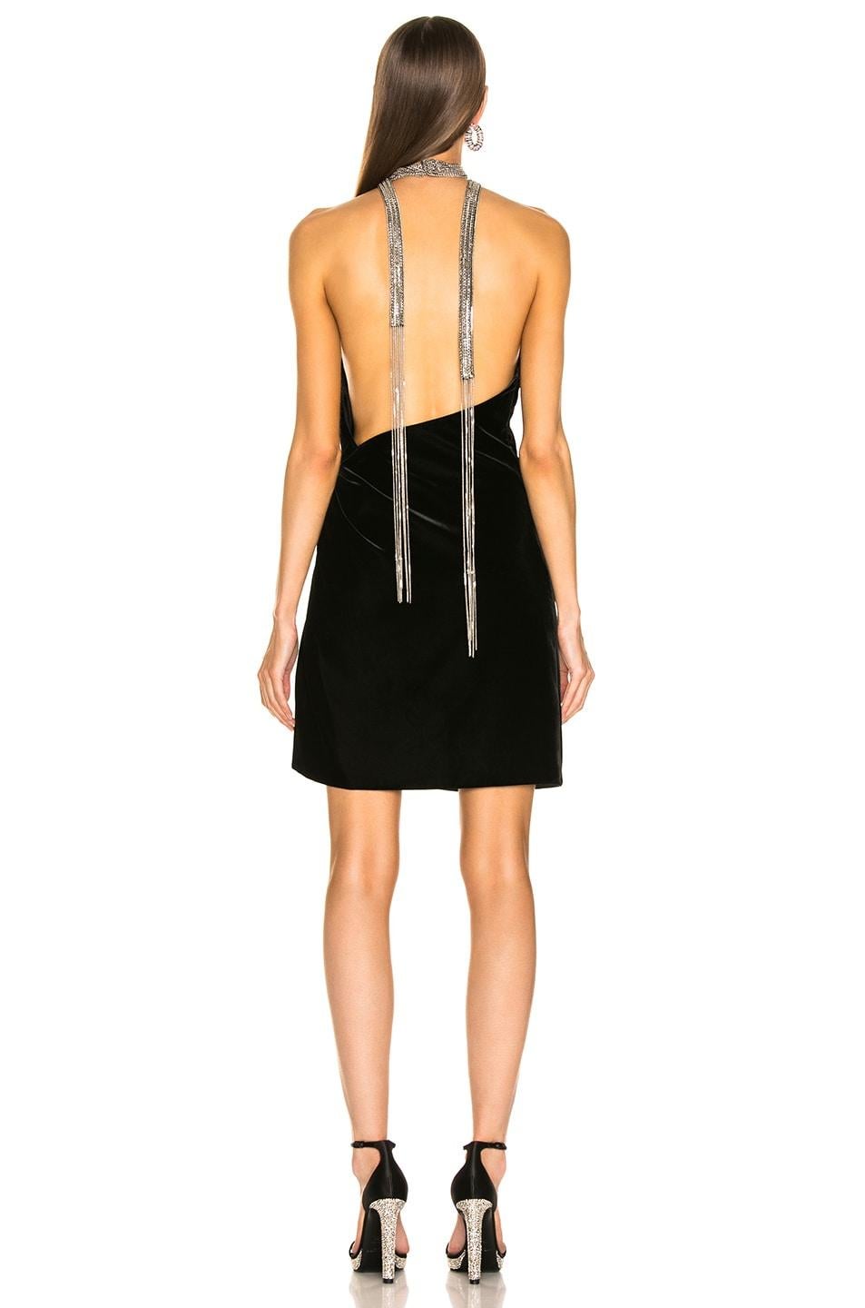 Women's Saint Laurent Plunging Black Velvet Mini Dress with Crystal Straps Size 38