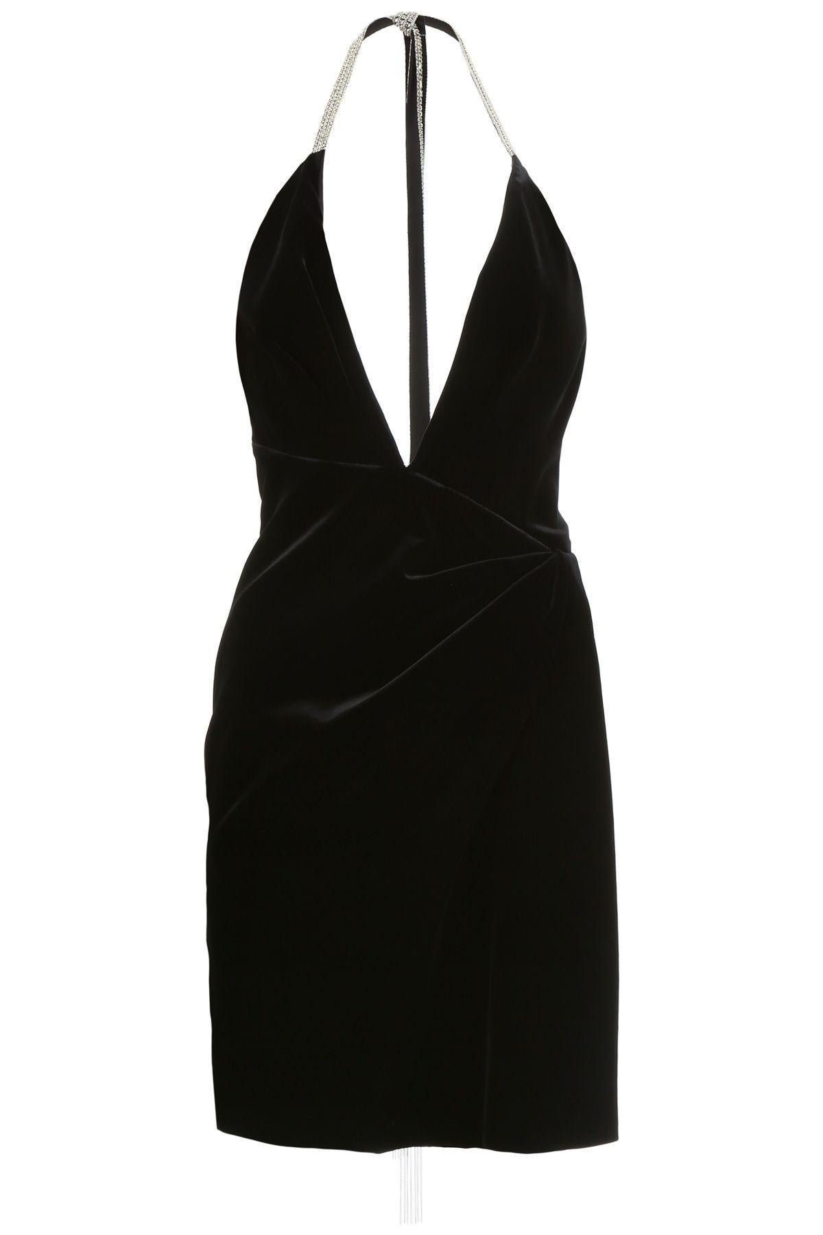 Saint Laurent Mini Vestido de Terciopelo Negro con Tirantes de Cristal Talla 38 4