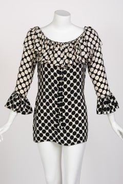 Saint Laurent Polka Dot Ruffle Blouse YSL, 1985