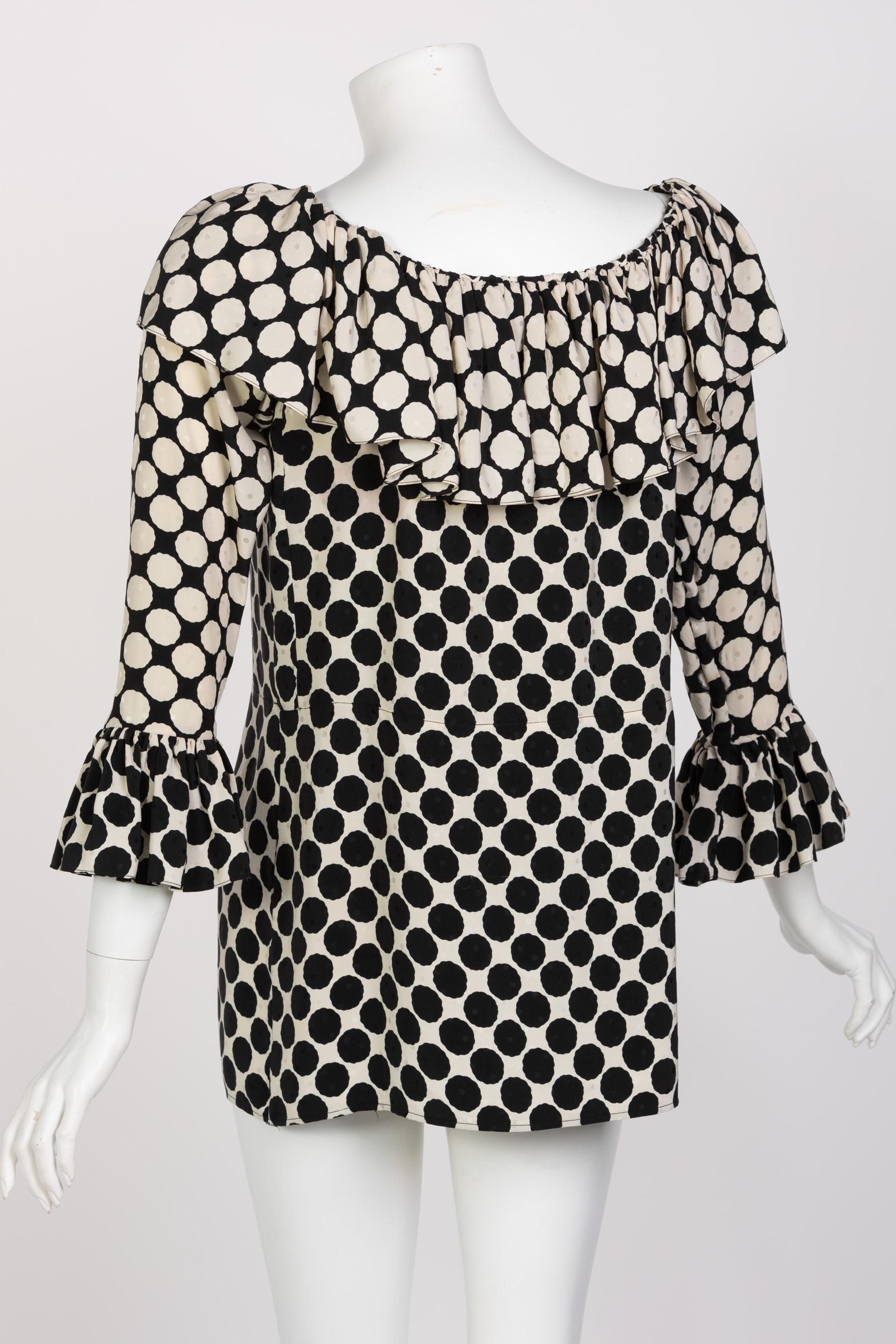 Women's or Men's Saint Laurent Polka Dot Ruffle Blouse YSL, 1985 For Sale