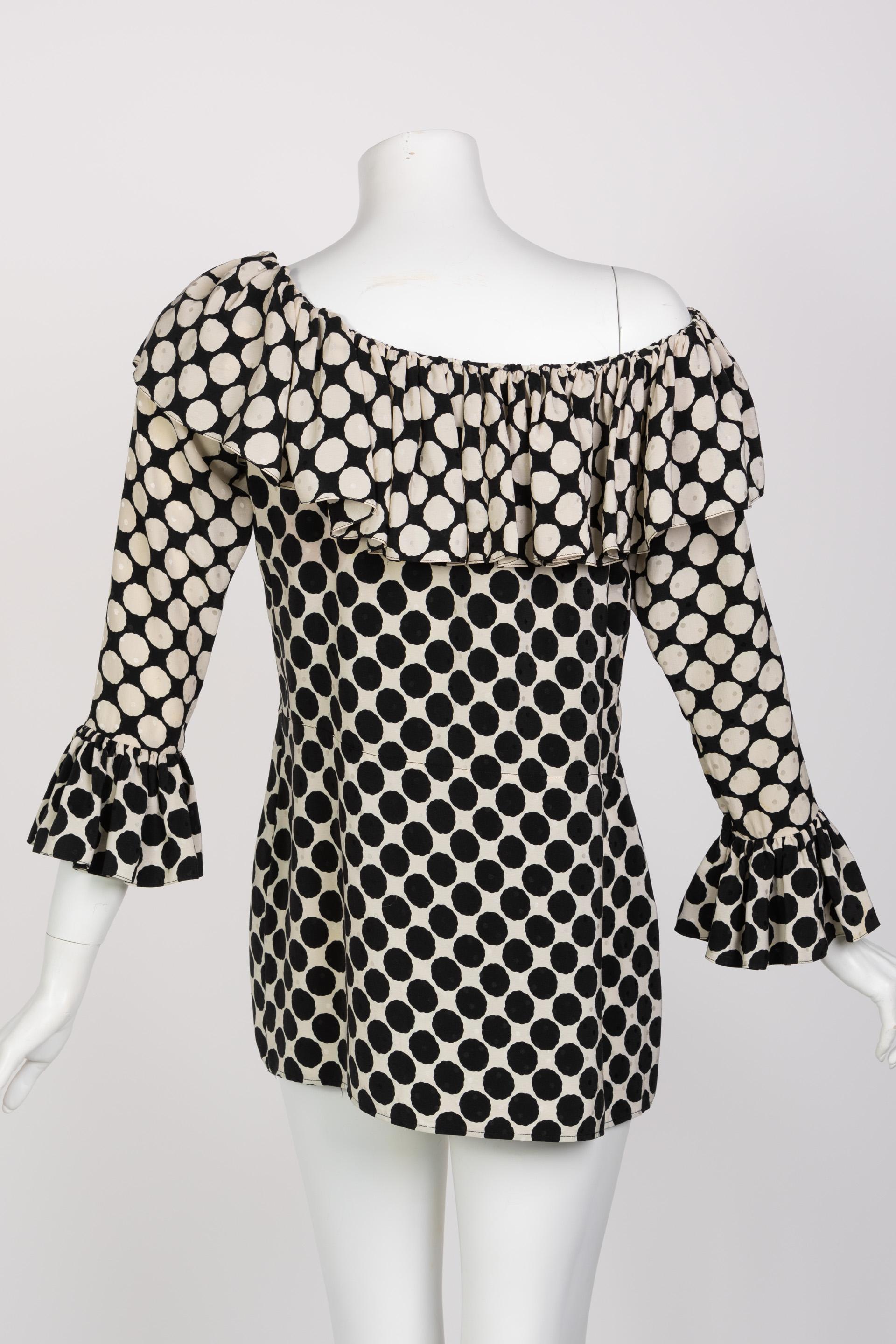 Saint Laurent Polka Dot Ruffle Blouse YSL, 1985 For Sale 1