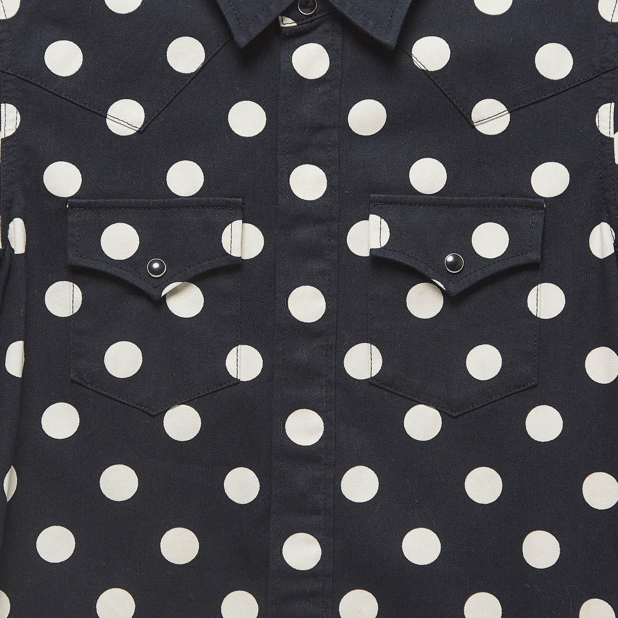Saint Laurent Polka Dots Cotton Slim Western Shirt XS In Excellent Condition For Sale In Dubai, Al Qouz 2