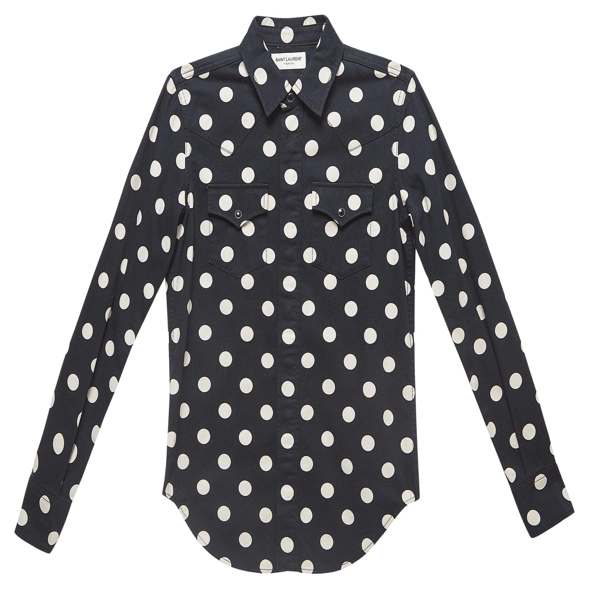 Saint Laurent Polka Dots Cotton Slim Western Shirt XS For Sale