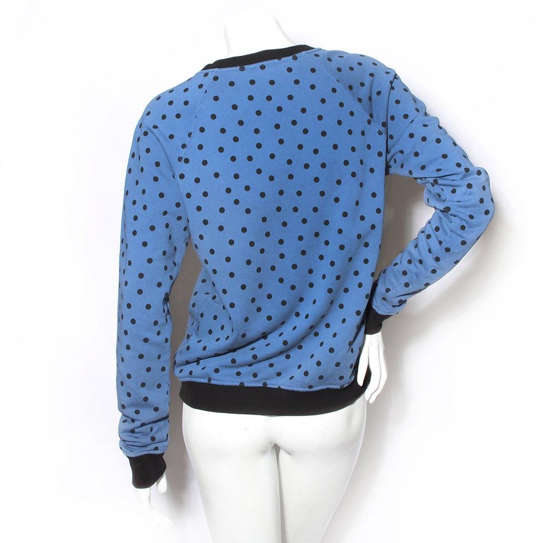 Polka dot sweater by Saint Laurent 
Fall/Winter 2015
Black and blue sweater
Crewneck 
Long sleeve 
Slip on
Ribbed trim
Condition: Excellent, little to no visible wear (see photo)

Size/Measurements: (approximate, taken flat)
Size S
38