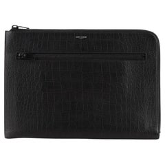 Saint Laurent Portfolio Clutch Crocodile Embossed Leather