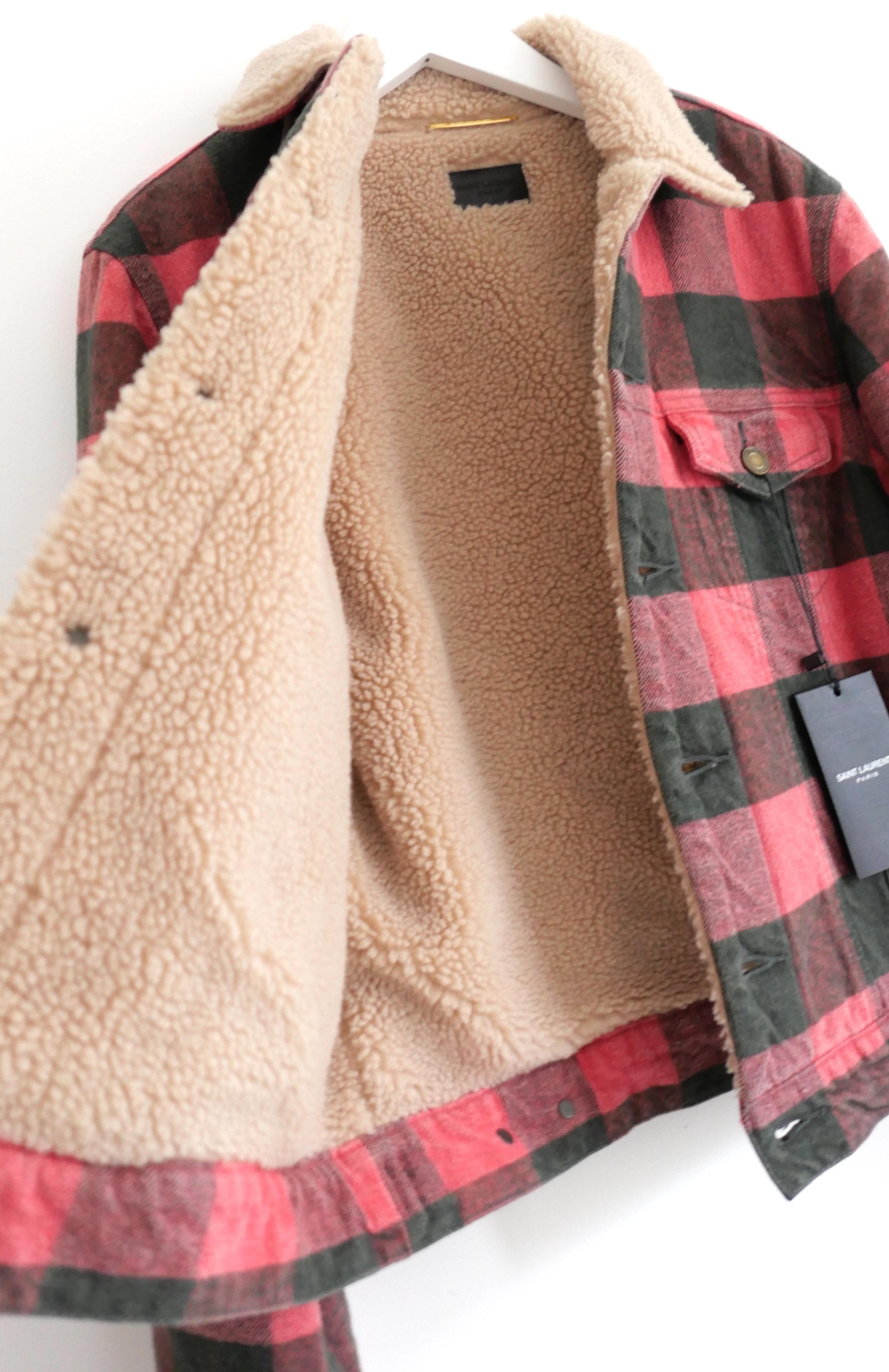 Saint Laurent Pre-Fall 2020 Menswear Plaid & Faux Shearling Jacket 1