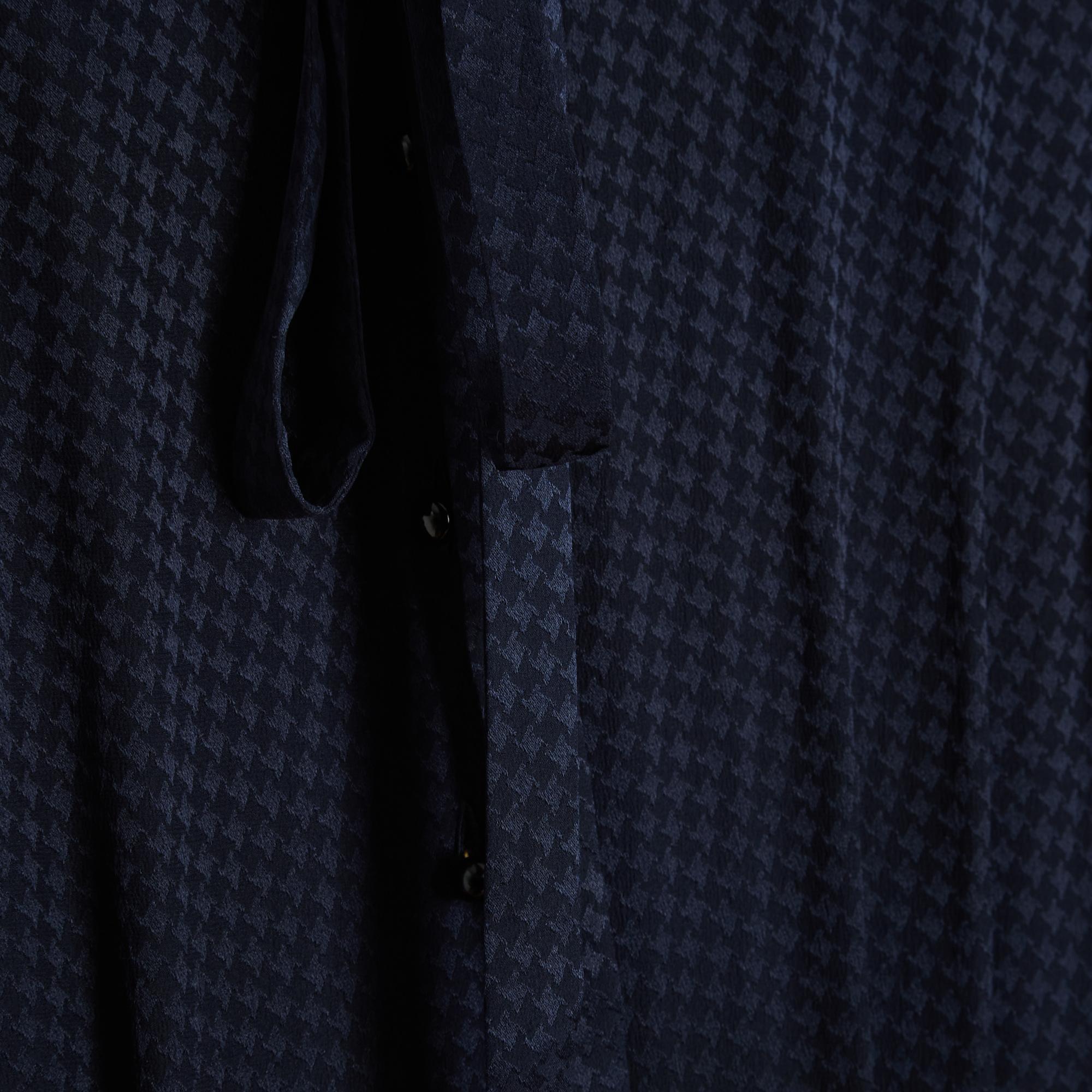 Black Saint Laurent Pre Fall 2020 Robe FR40 Navy Silk Houndstooth Maxi Dress UK12 US10