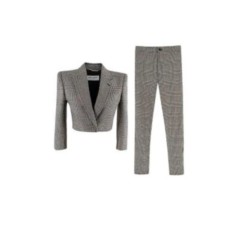 Saint Laurent Prince of Wales Check Cropped Jacket & Skinny Pants

- Mid weight wool jacket
- Cropped length
- All over Prince of Wales check
- Structured shoulder pads 
- Lapel collar 
- Fully lined with black silk
- Lightweight stretch leggings
-
