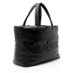 Saint Laurent Puffed Leather Logo Shopping Tote