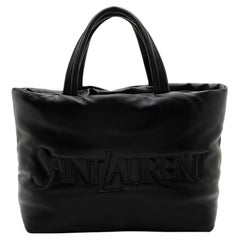 Saint Laurent Puffed Leather Logo Shopping Tote