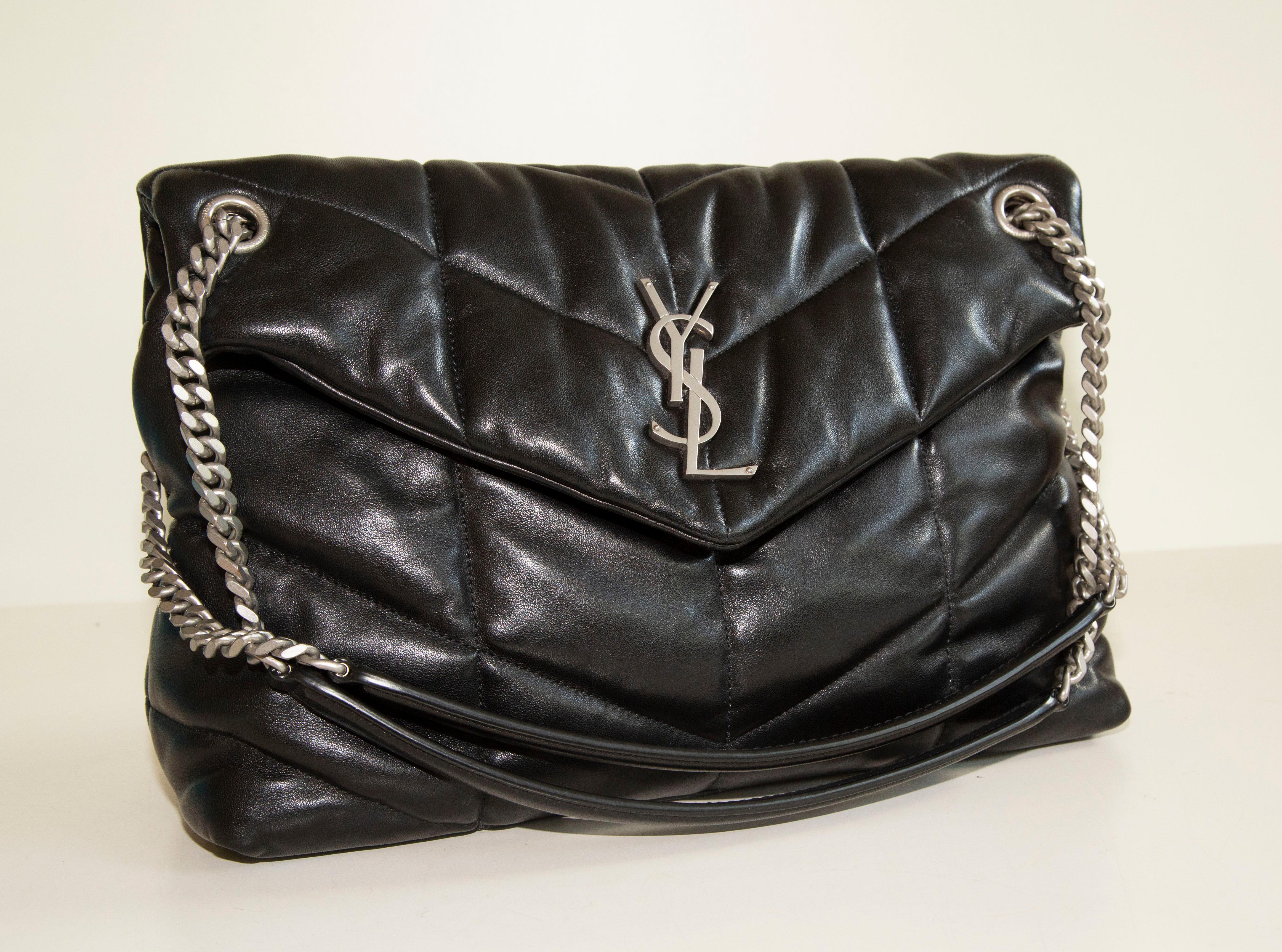 Saint Laurent Puffer Medium Shoulder Bag in Black Leather  6