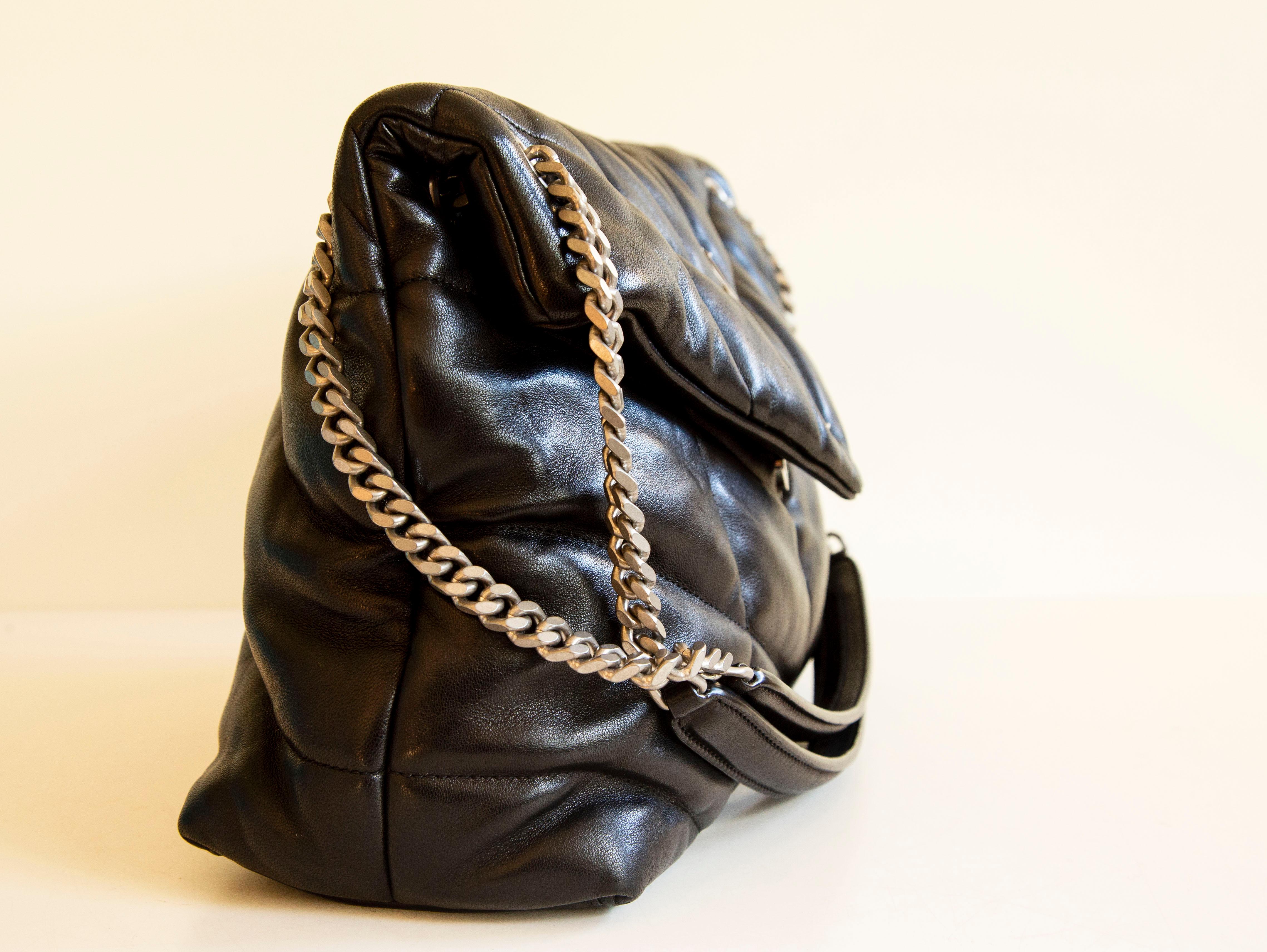 Saint Laurent Puffer Medium Shoulder Bag in Black Leather  7