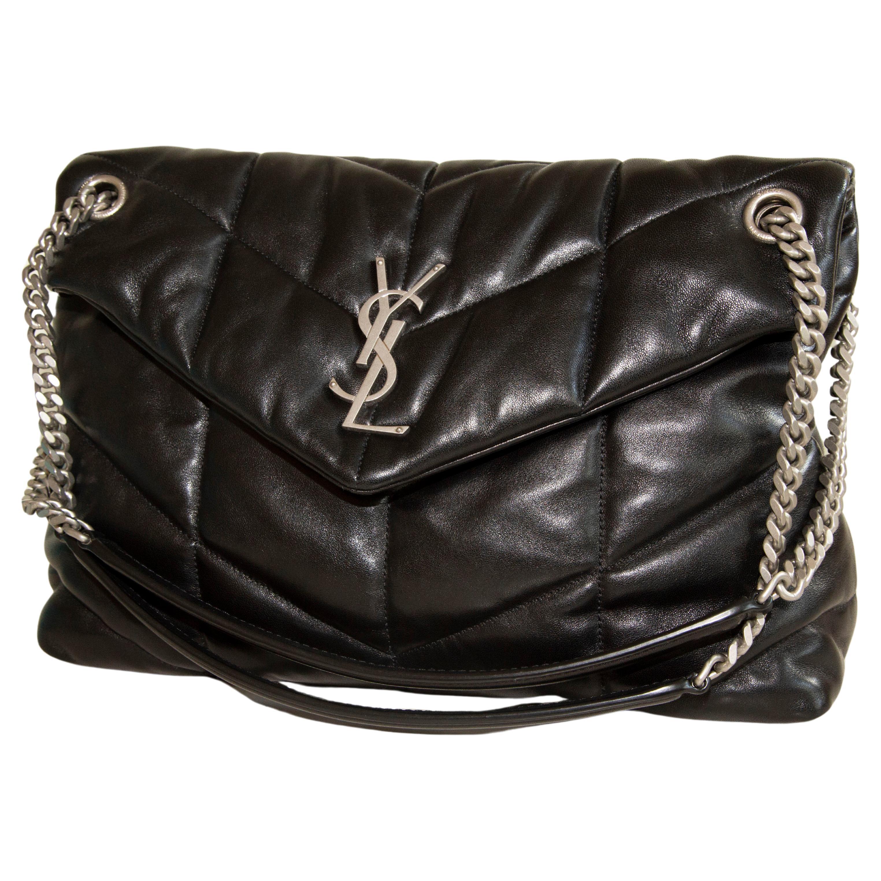 Saint Laurent Puffer Medium Shoulder Bag in Black Leather 