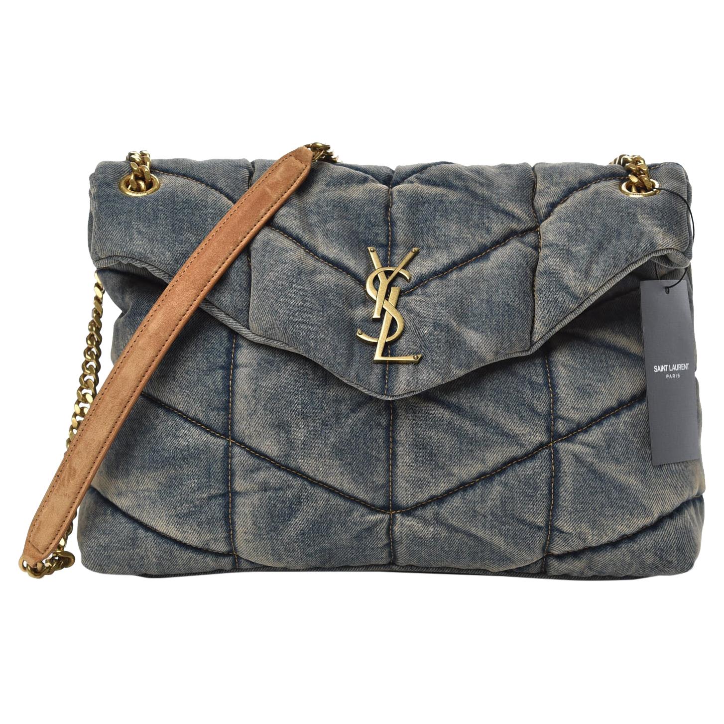 Saint Laurent Puffer Medium Quilted Denim Shoulder Bag - Rodeo Blue