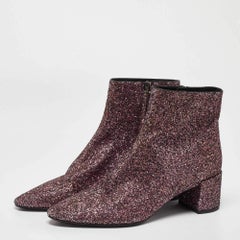 Saint Laurent Purple Coarse Glitter Lou Ankle Boots Size 38