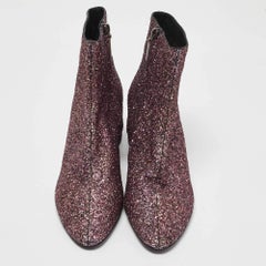 Saint Laurent Purple Coarse Glitter Lou Ankle Boots Size 38
