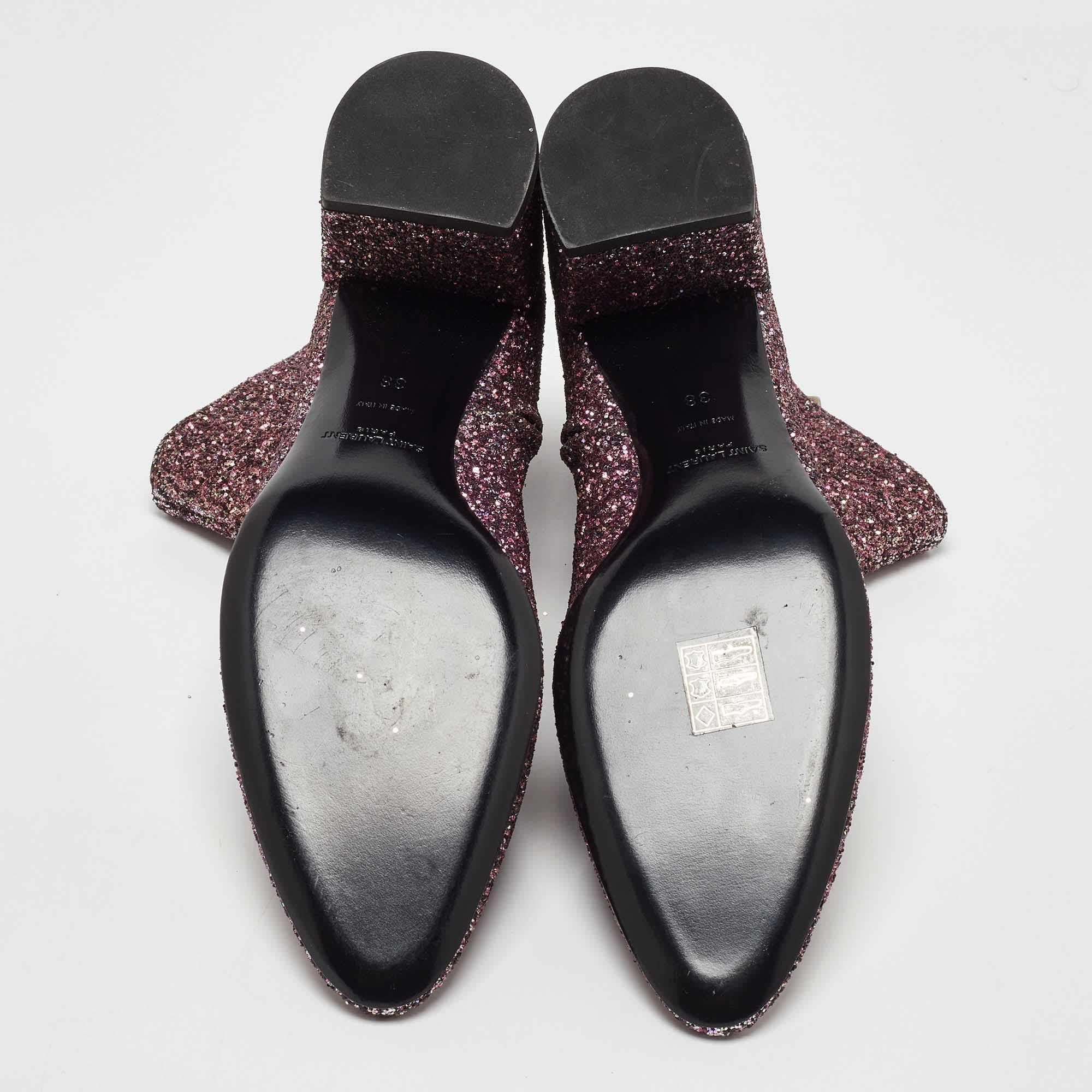 Saint Laurent Purple Coarse Glitter Lou Ankle Boots Size 38 1