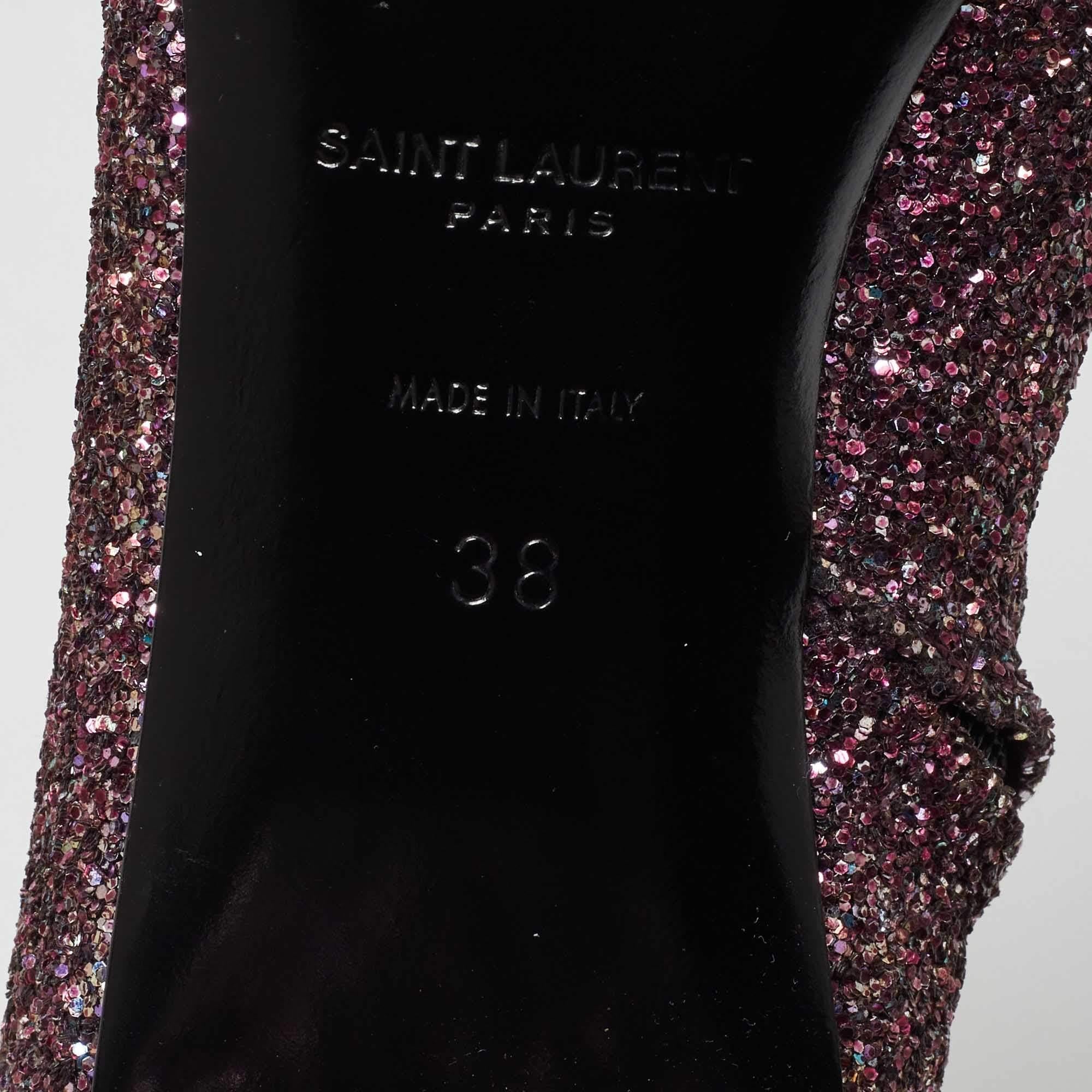 Saint Laurent Purple Coarse Glitter Lou Ankle Boots Size 38 3