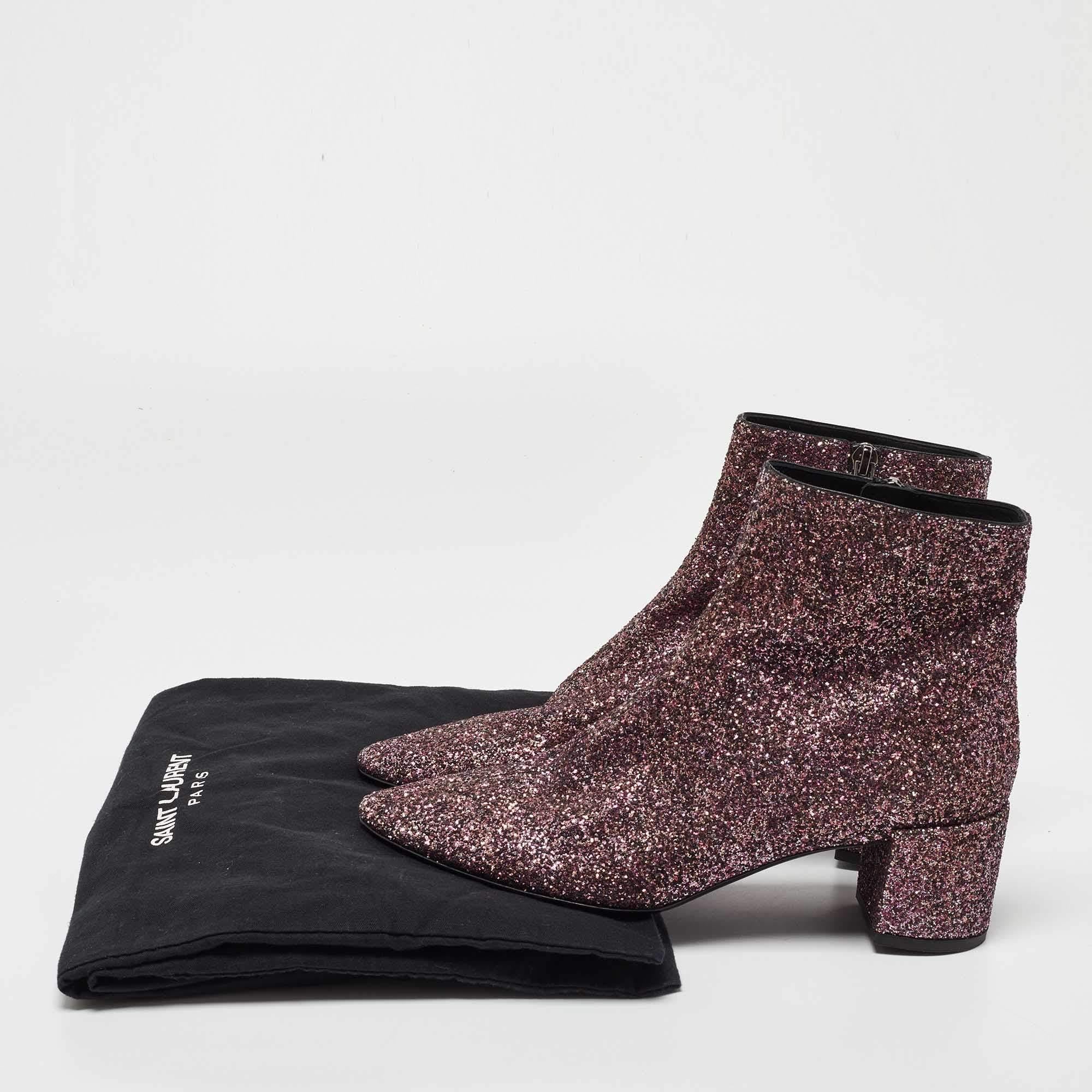 Saint Laurent Purple Coarse Glitter Lou Ankle Boots Size 38 4