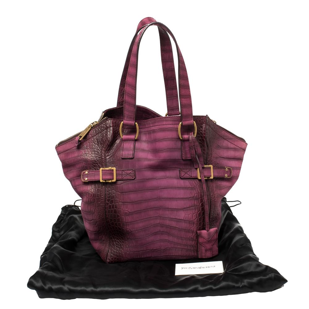 Saint Laurent Purple Croc Embossed Leather Small Downtown Tote 1