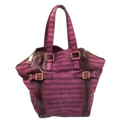 Saint Laurent Purple Croc Embossed Leather Small Downtown Tote