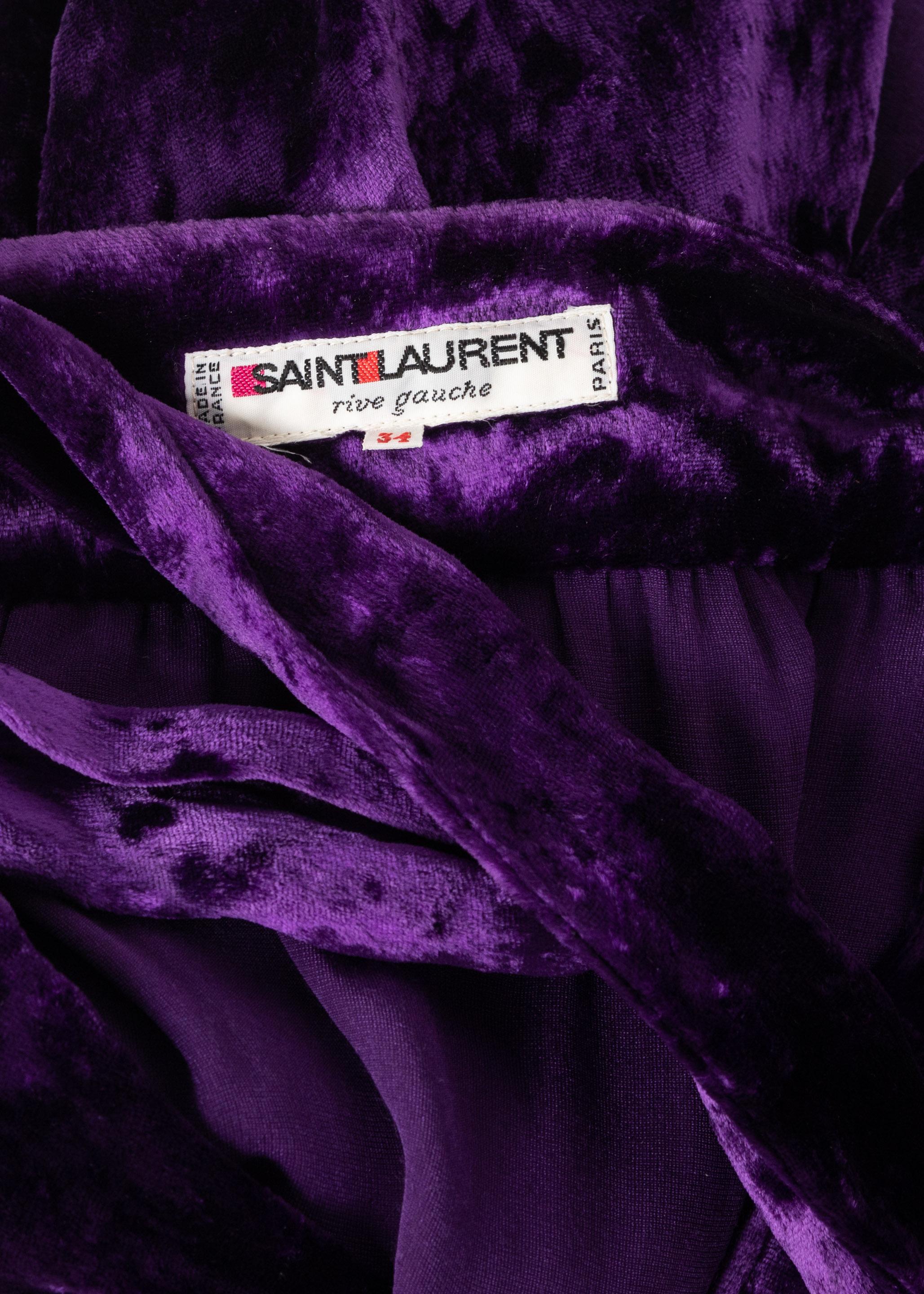 Saint Laurent Purple Crushed Velvet Plunge Wrap Dress YSL Runway, 1985 For Sale 3