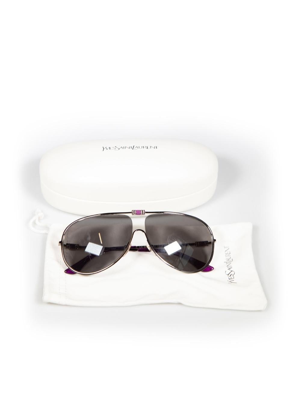 Saint Laurent Purple Embellished Aviator Sunglasses For Sale 1
