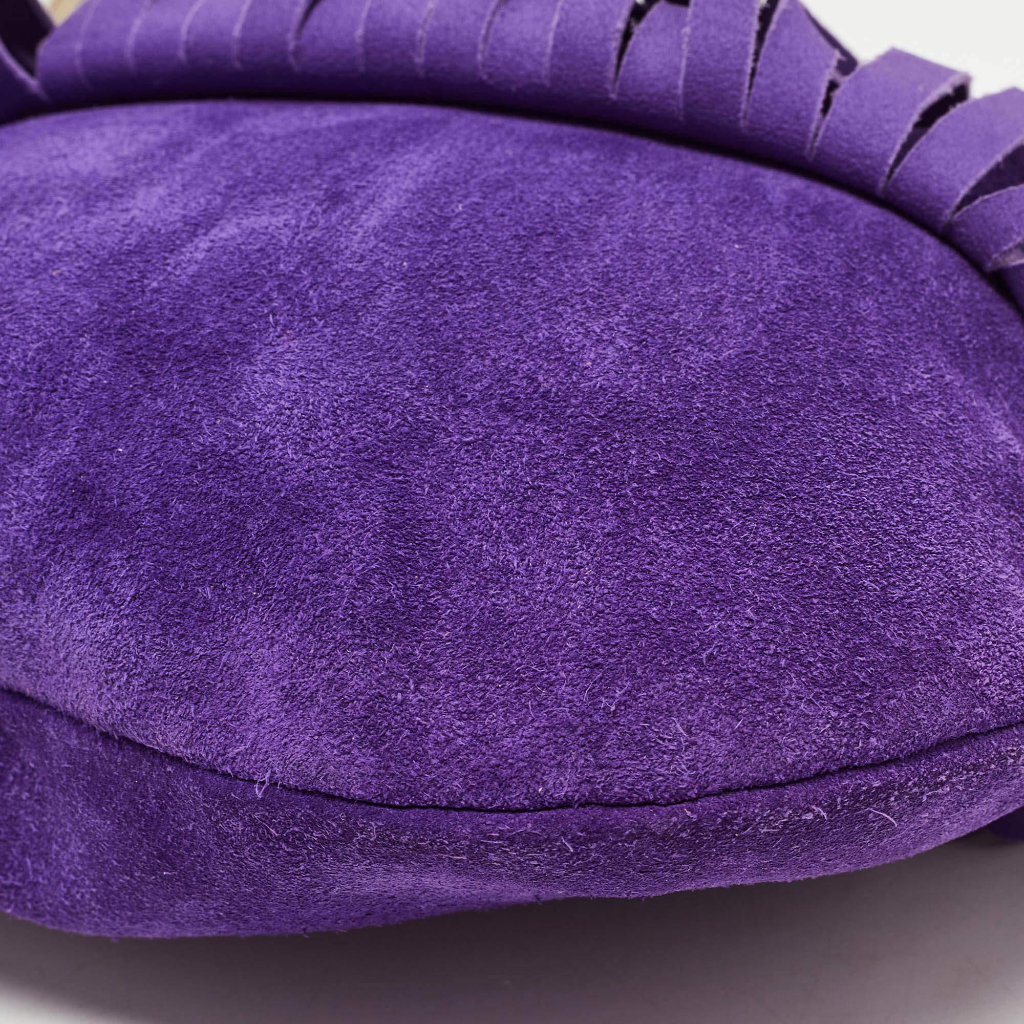 Saint Laurent Purple Fringed Suede And Leather Shoulder Bag 9