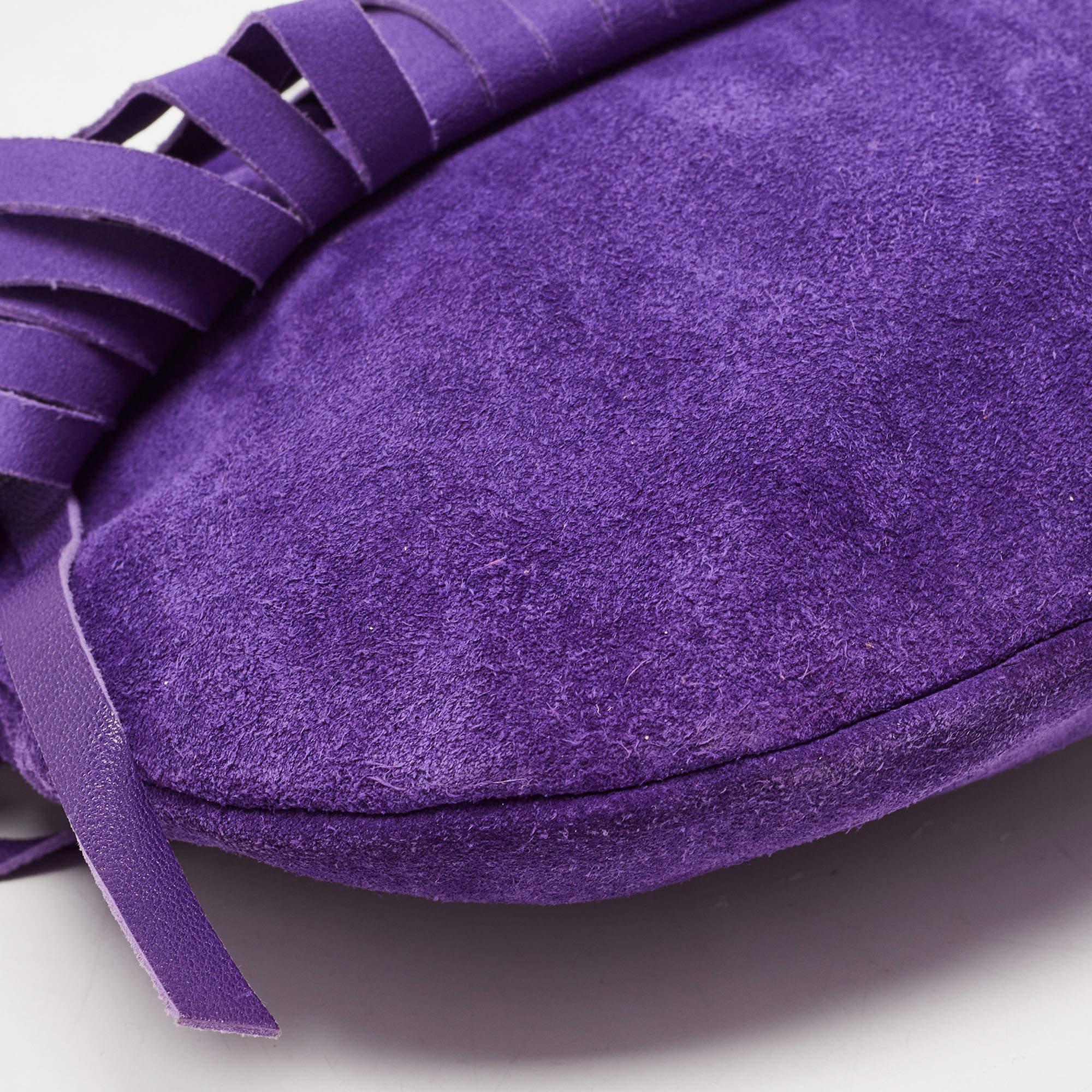 Saint Laurent Purple Fringed Suede And Leather Shoulder Bag 10