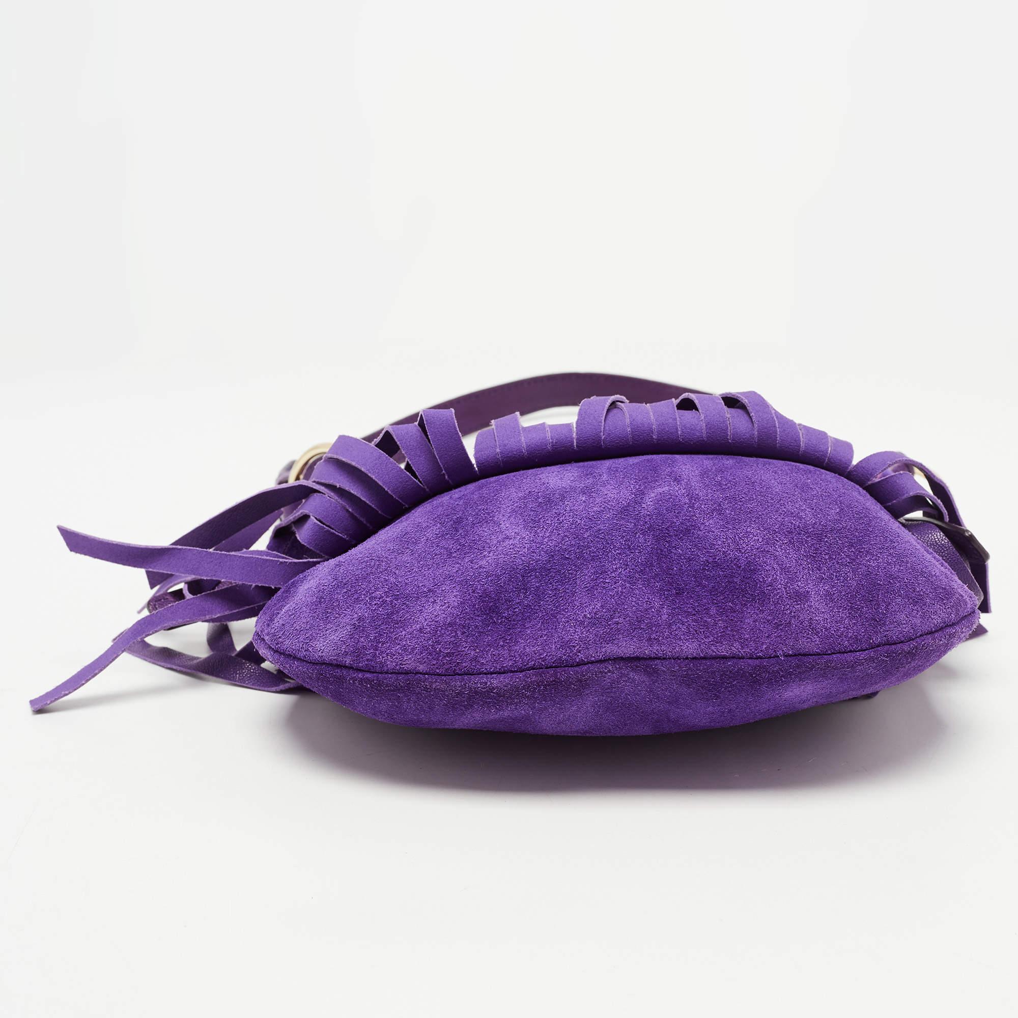 Saint Laurent Purple Fringed Suede And Leather Shoulder Bag 4