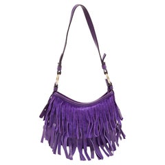 Saint Laurent - Sac à bandoulière en daim et cuir à franges violet