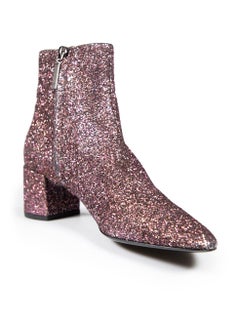 Saint Laurent Purple Glitter Heeled Ankle Boots Size IT 36.5