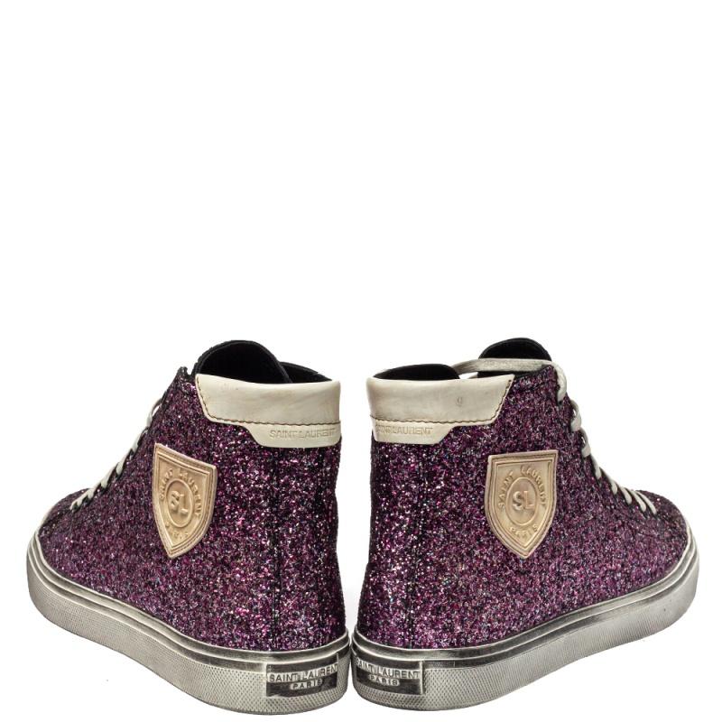 Men's Saint Laurent Purple Glitter High Top Sneakers Size 40
