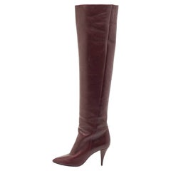 Saint Laurent Purple Leather Knee Length Boots Size 38