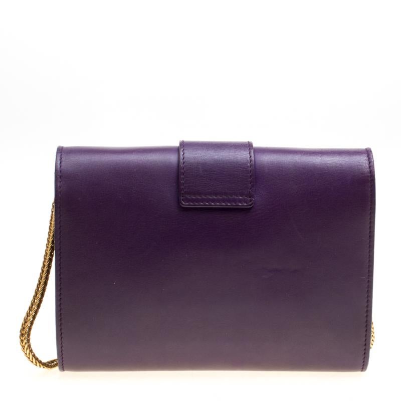 Saint Laurent Purple Leather Mini ChYc Crossbody Bag In Good Condition In Dubai, Al Qouz 2