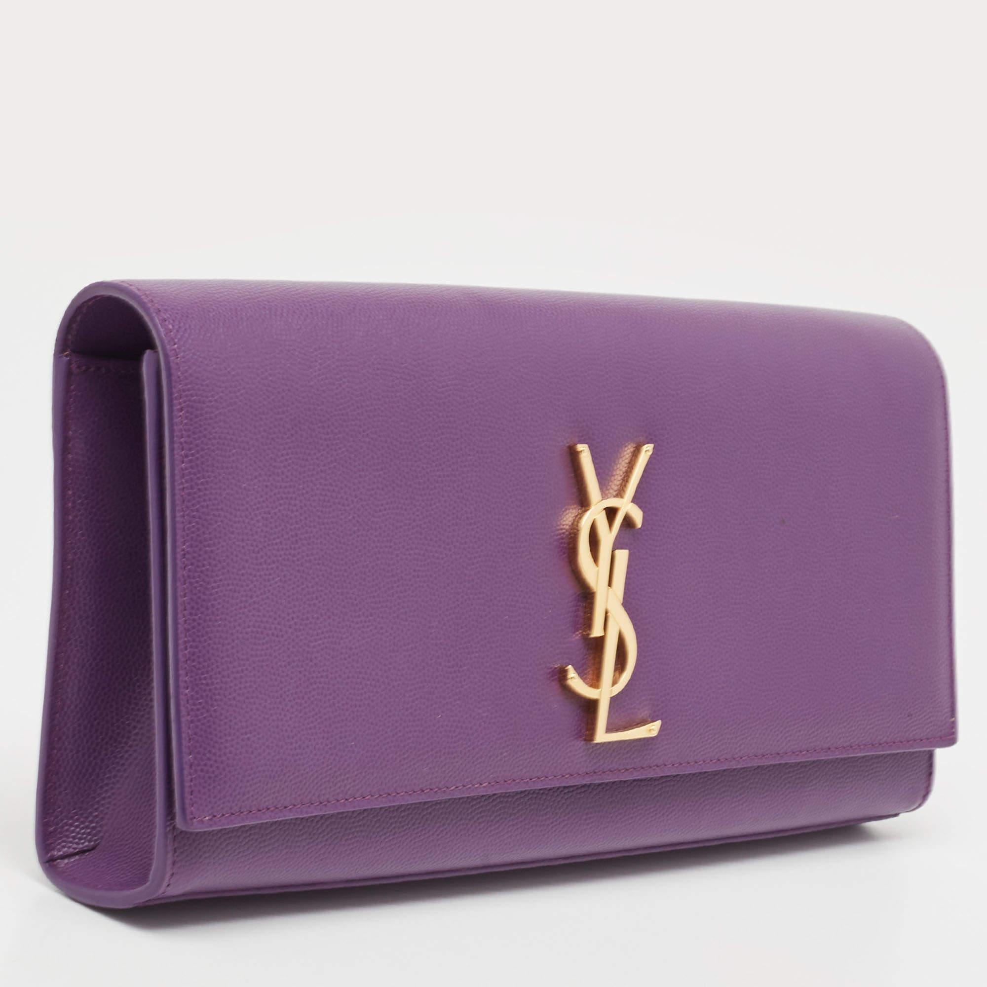 Women's Saint Laurent Purple Leather Monogram Cassandre Clutch