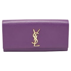 Saint Laurent Purple Leather Monogram Cassandre Clutch