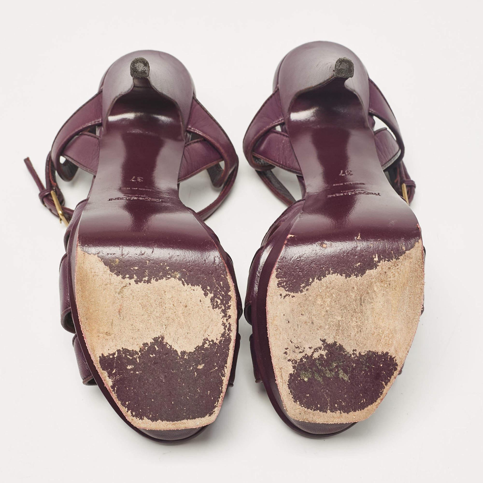 Saint Laurent Purple Leather Tribute Platform Sandals Size 37 1