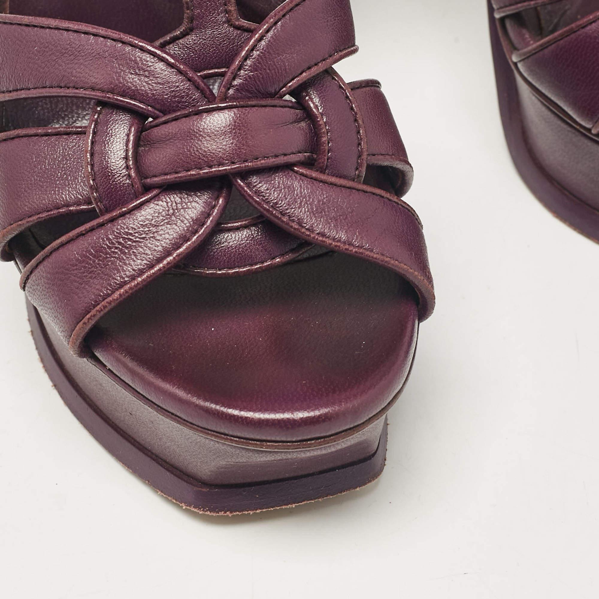 Saint Laurent Purple Leather Tribute Platform Sandals Size 37 2