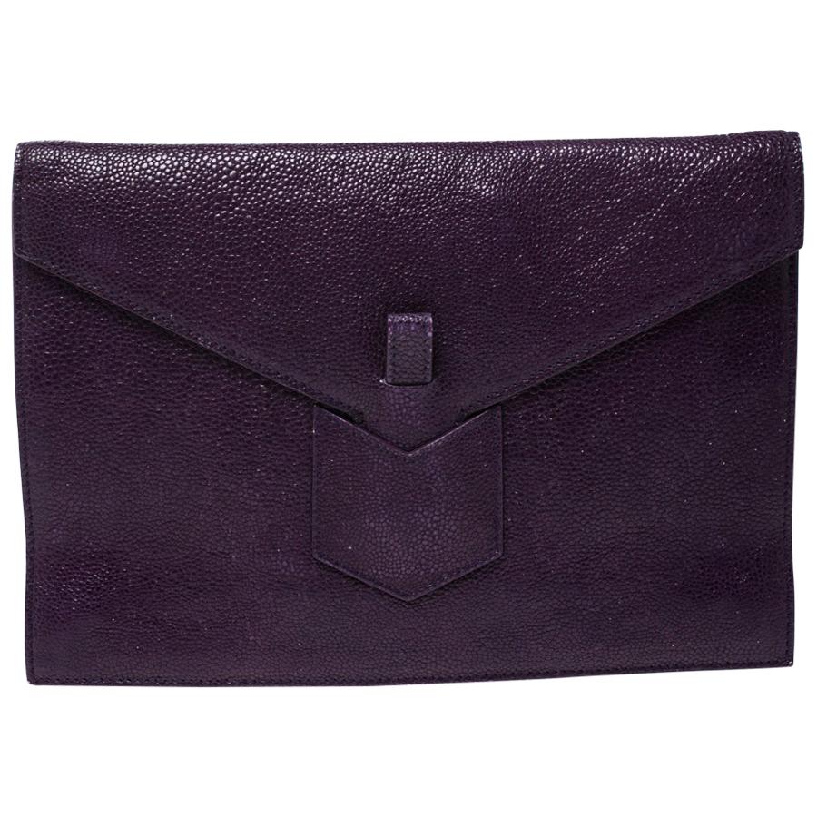 Saint Laurent Purple Leather Y Envelope Clutch