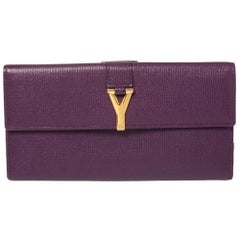 Saint Laurent Purple Leather Y-Ligne Flap Wallet