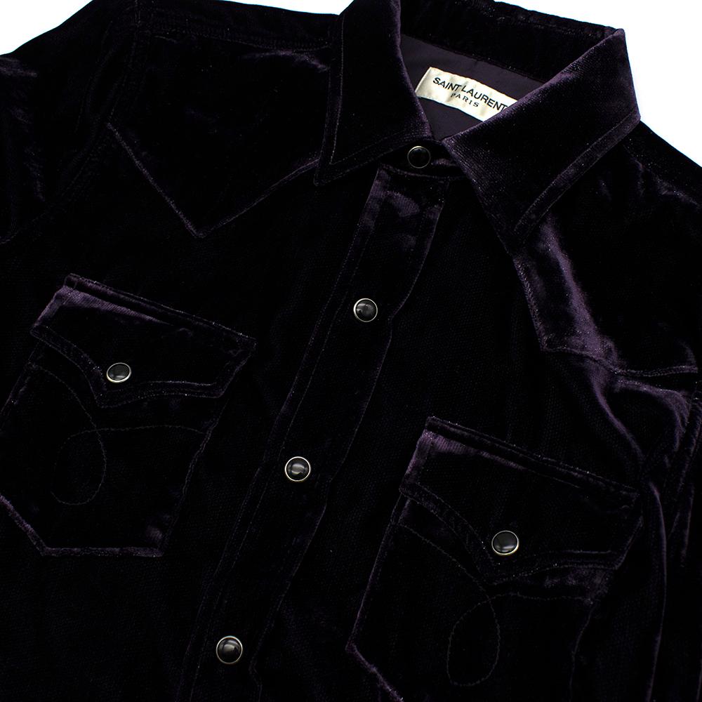Black Saint Laurent Purple Metallic Velvet Shirt  M