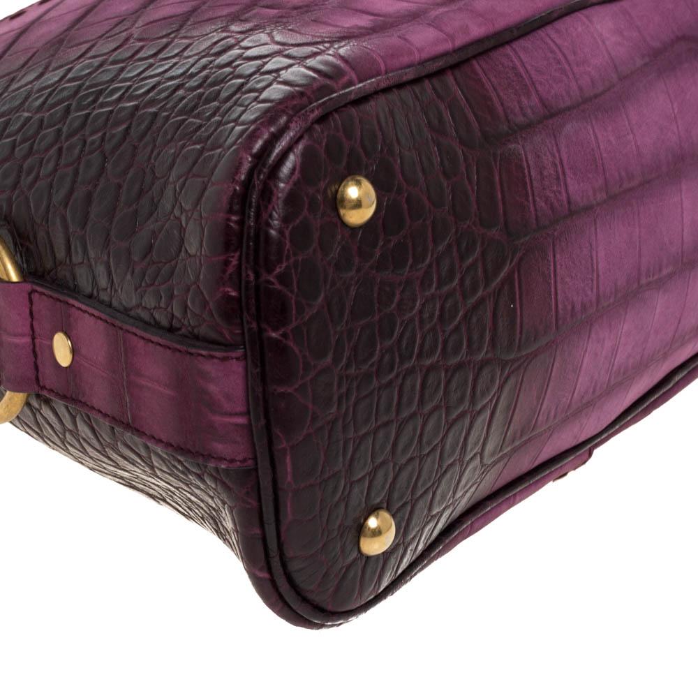 Women's Saint Laurent Purple Ombre Croc Embossed Nubuck Leather Medium Muse Satchel