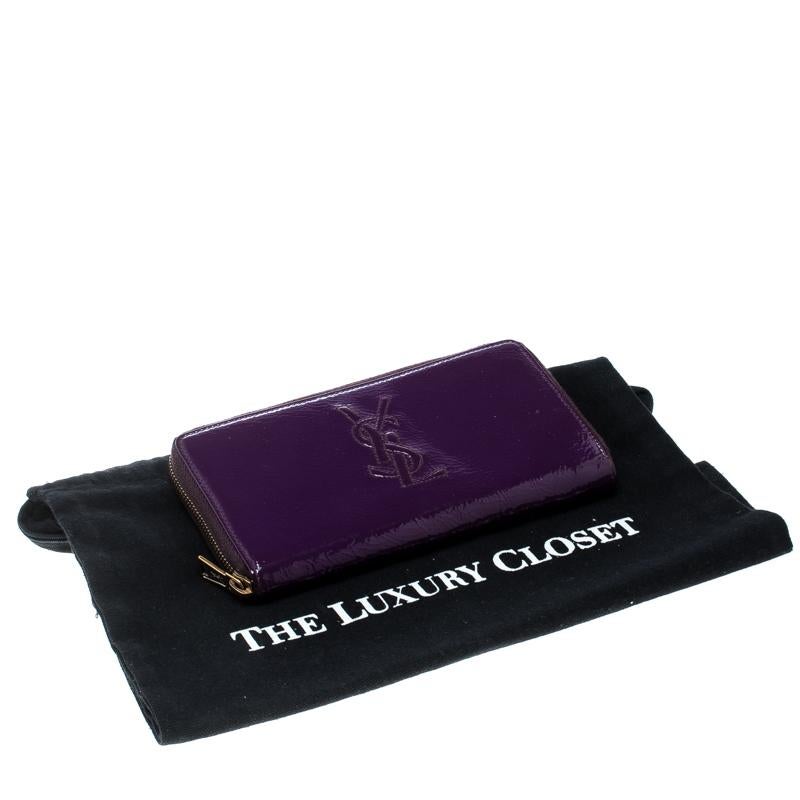 Saint Laurent Purple Patent Leather Belle de Jour Zip Around Wallet 5